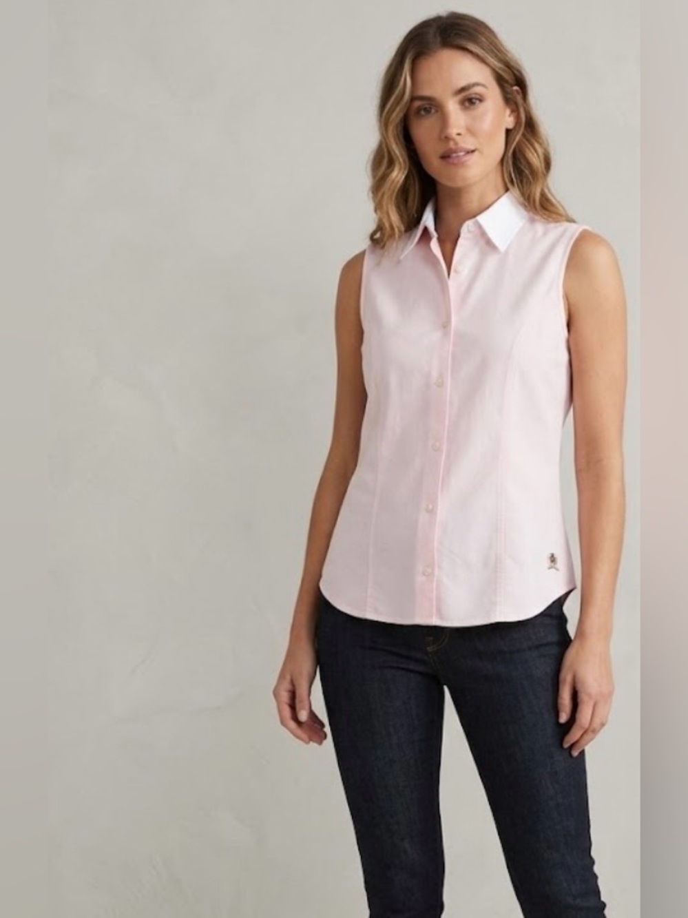 Vintage 90s Tommy Hilfiger Sleeveless Button Down Shirt Pink Cotton Size 12
